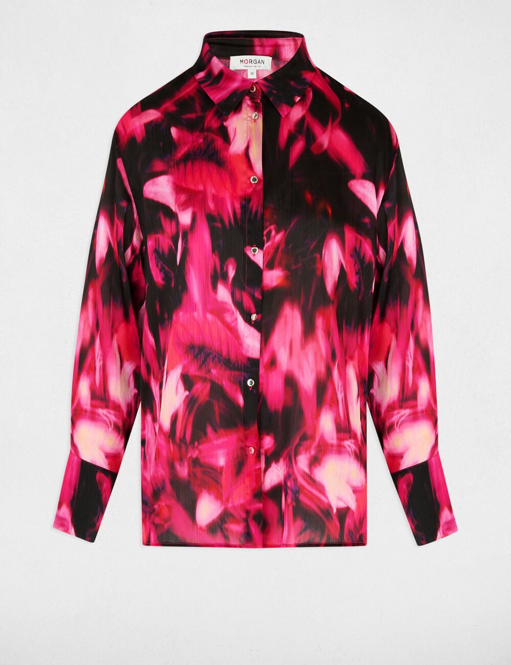 Chemise satin&eacute;e col &agrave; revers multicolore femme
