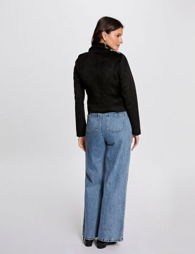 Blouson court zippé suédine noir femme