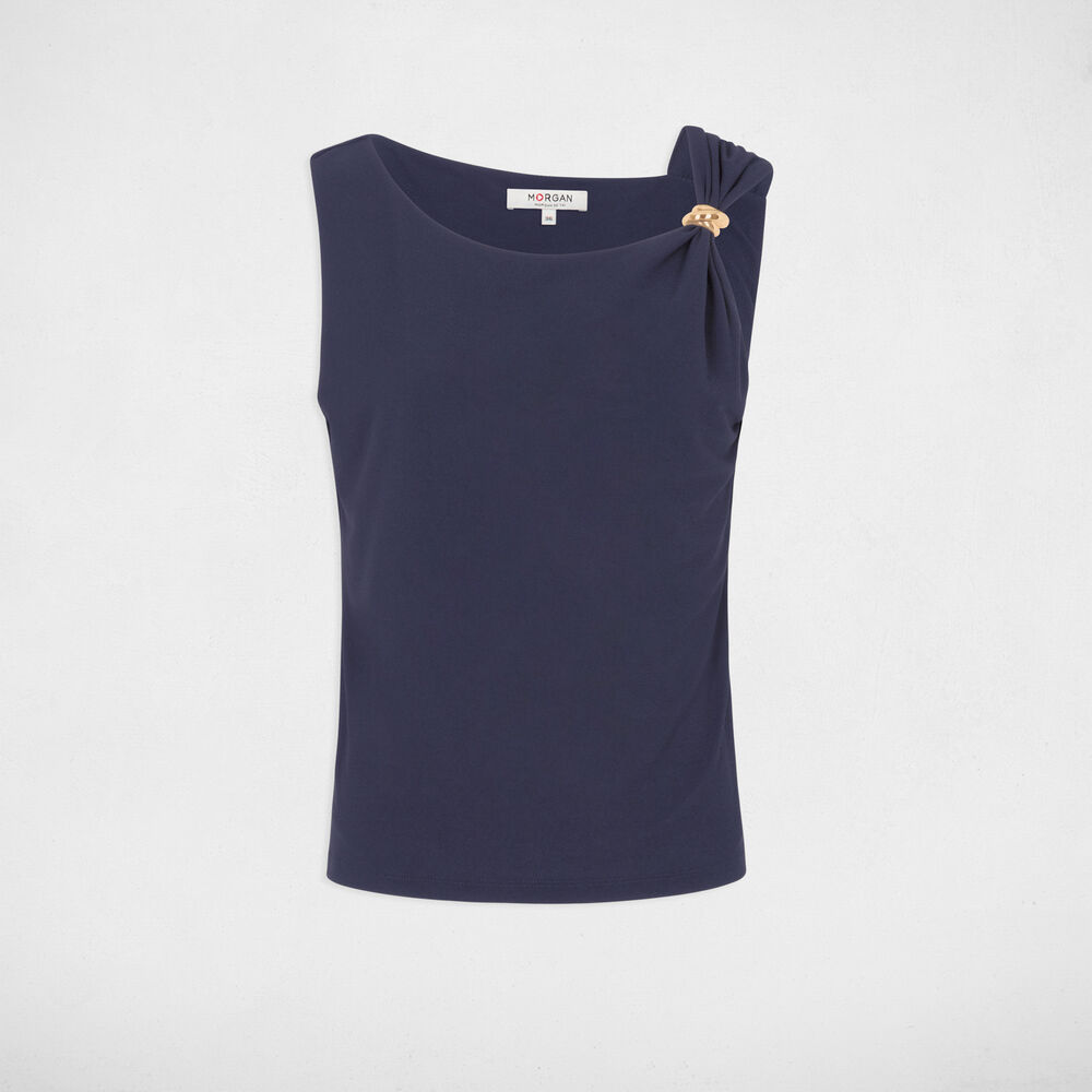 T-shirt asym&eacute;trique avec bijou bleu marine femme