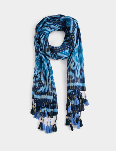 Schal mit Muster und Pompons blau damen