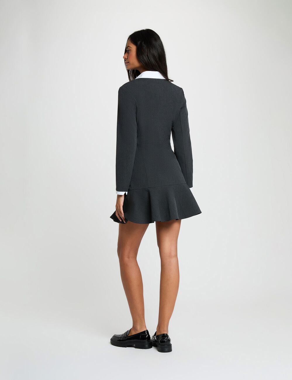 Robe courte col &agrave; revers gris clair femme