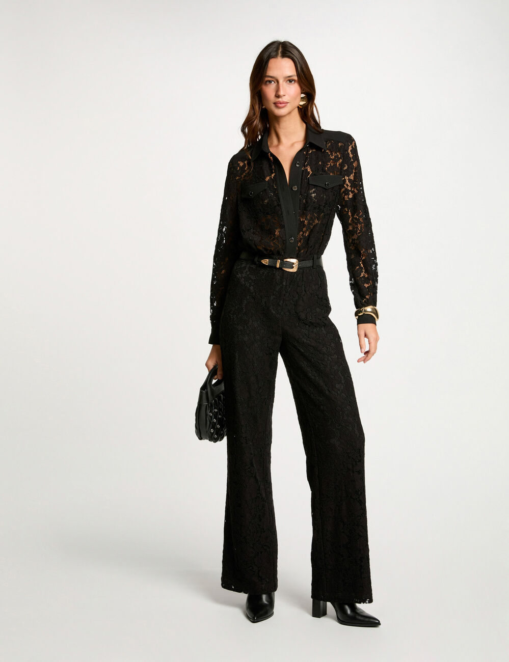 Langer Spitzen-Jumpsuit schwarz damen