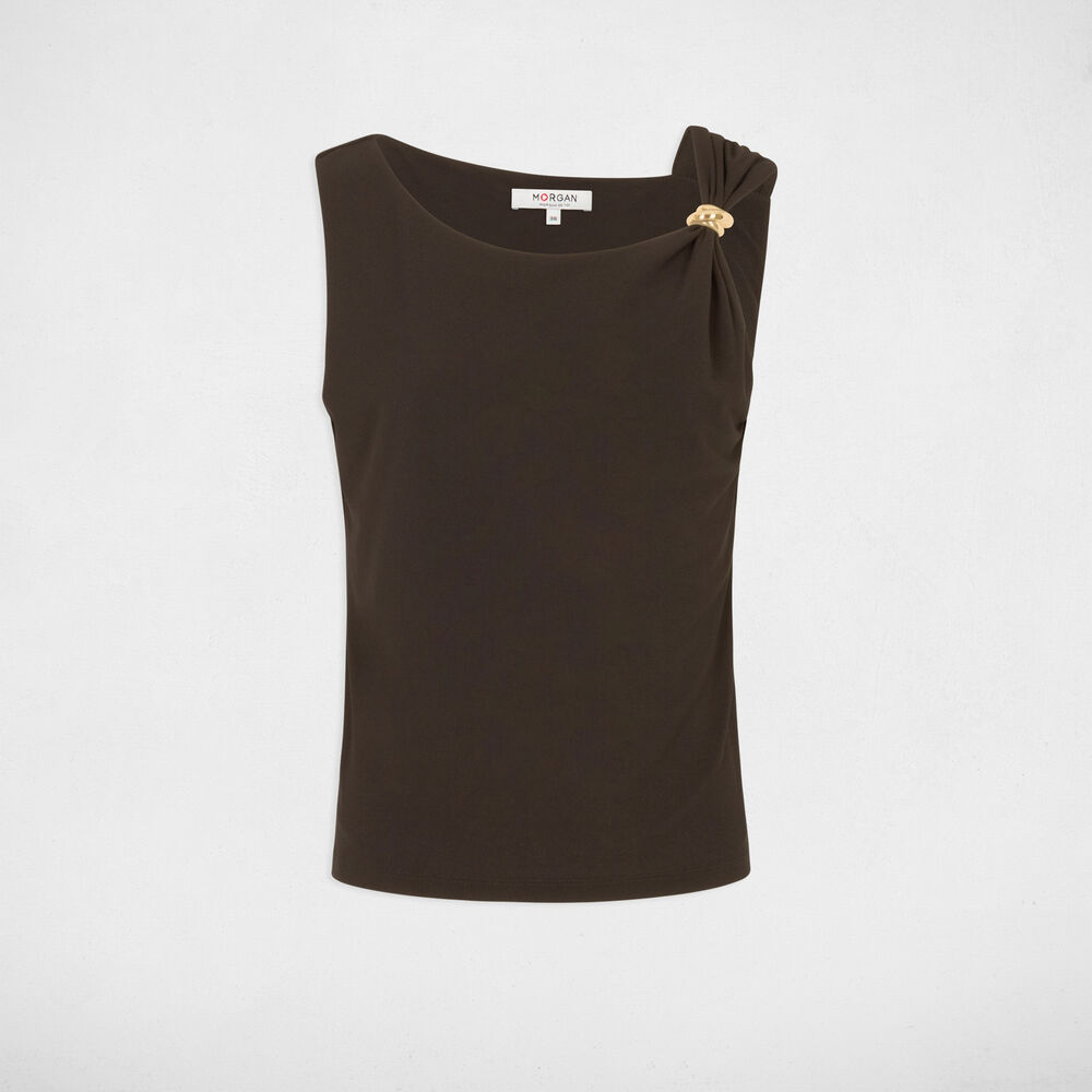 Asymmetrisches T-Shirt mit Schmuck dunkelbraun damen
