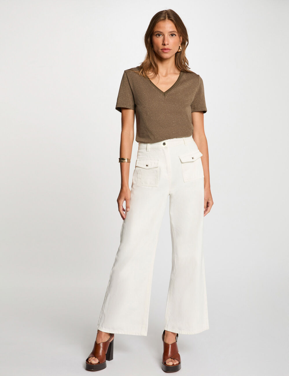 T-shirt manches courtes vert kaki femme