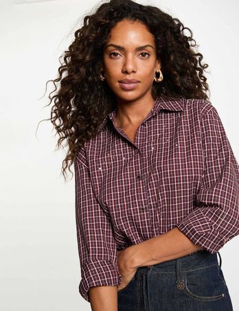 Karierte Hemdbluse mit Strass bordeaux damen