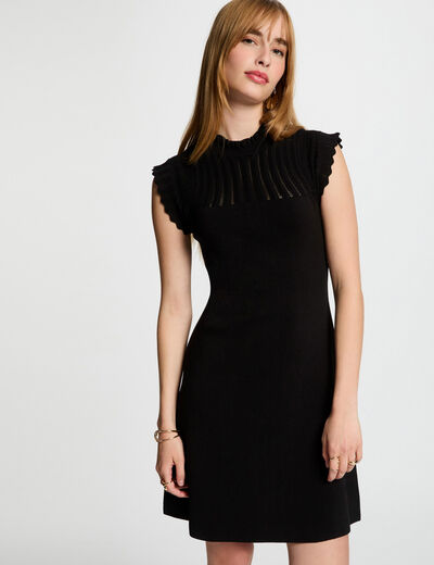 Robe tricot courte trapèze noir femme