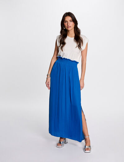 Jupe longue fluide taille élastiquée bleu electrique femme