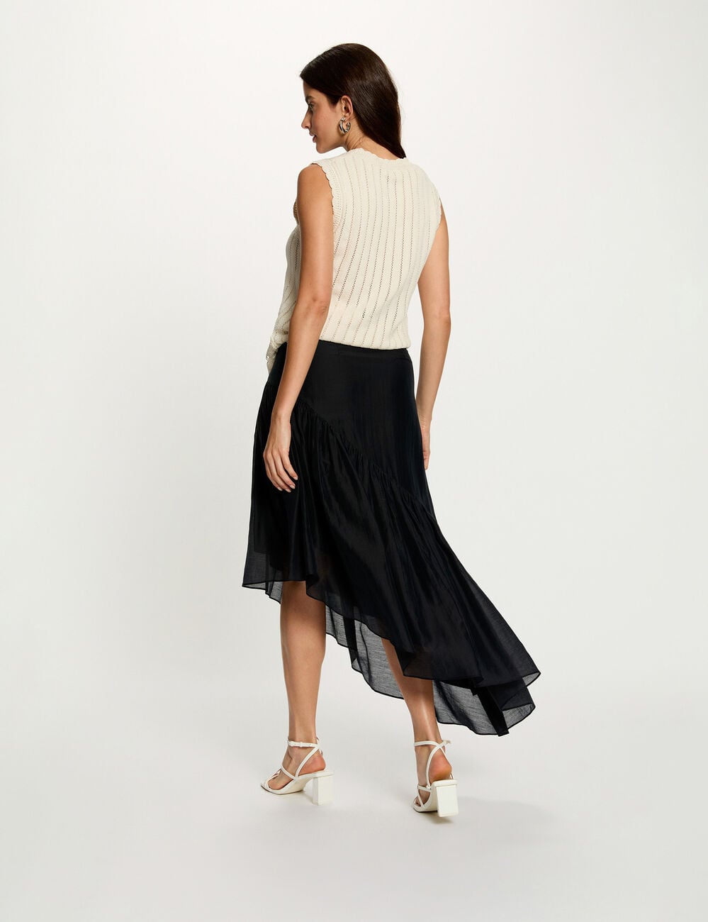 Jupe asym&eacute;trique taille haute bleu marine femme
