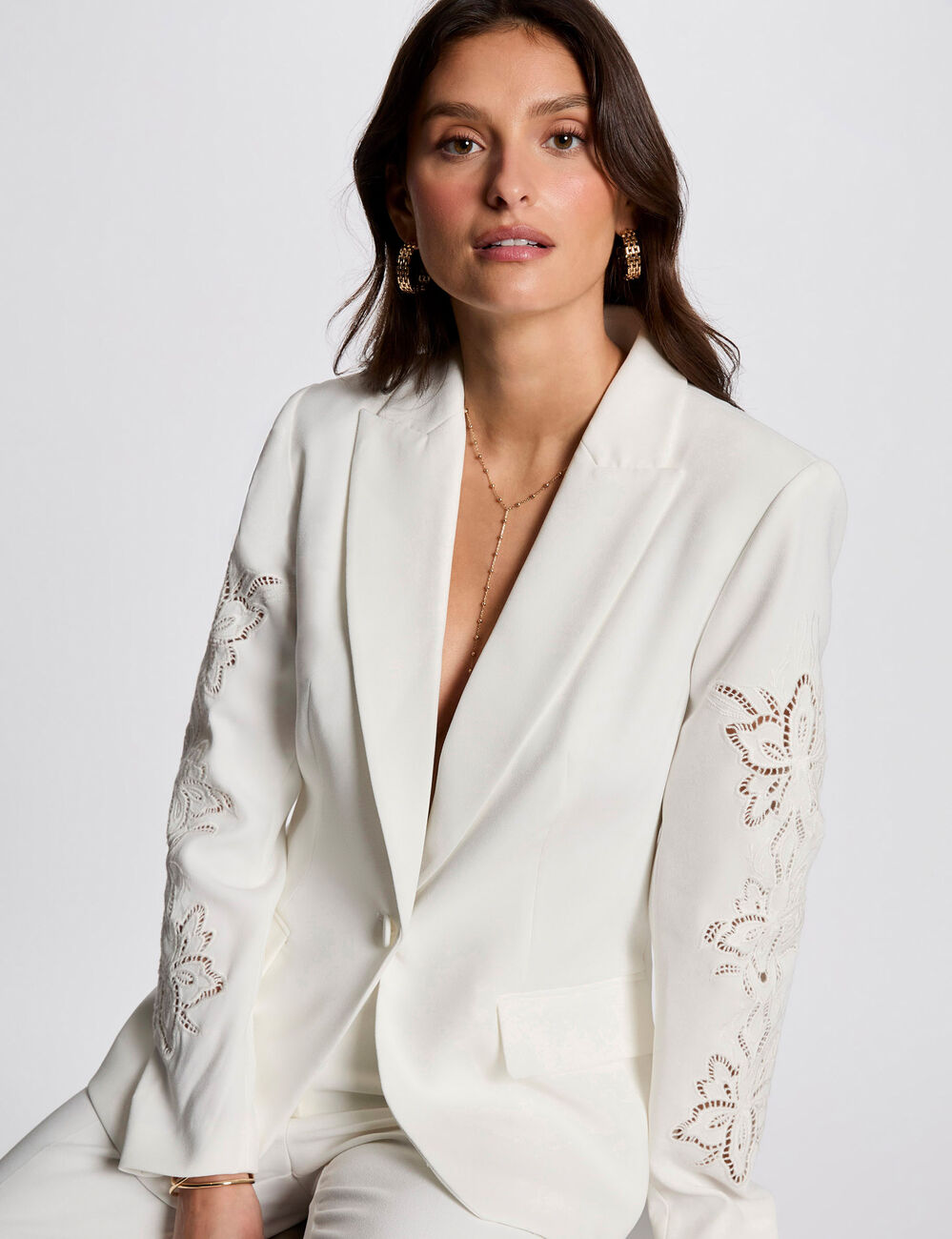 Blazer manches dentelle blanc femme