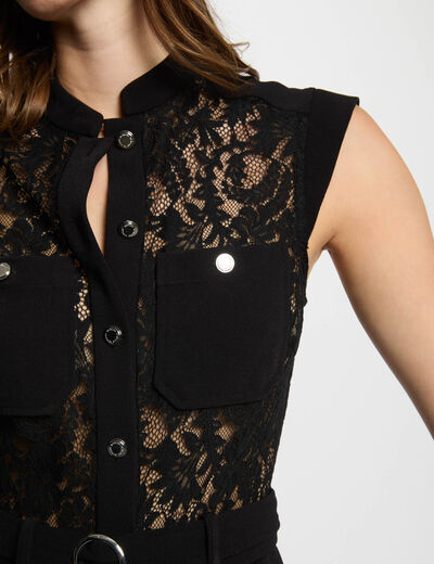 Robe courte droite dentelle noir femme