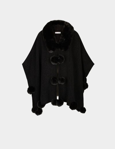 Poncho aus Kunstfell schwarz damen