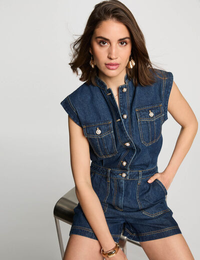 Jumpsuit mit Shorts aus Jeans rohes denim damen