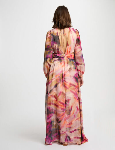 Robe longue droite imprimée multicolore femme