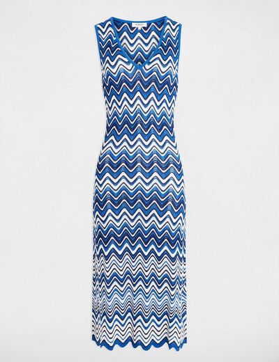 Robe tricot midi imprimée bleu electrique femme