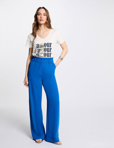 Pantalon large à fronces bleu electrique femme