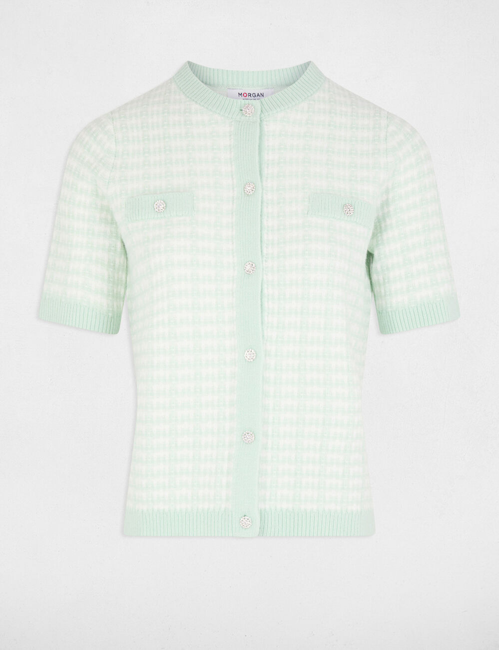 Gilet manches courtes imprim� vert clair femme