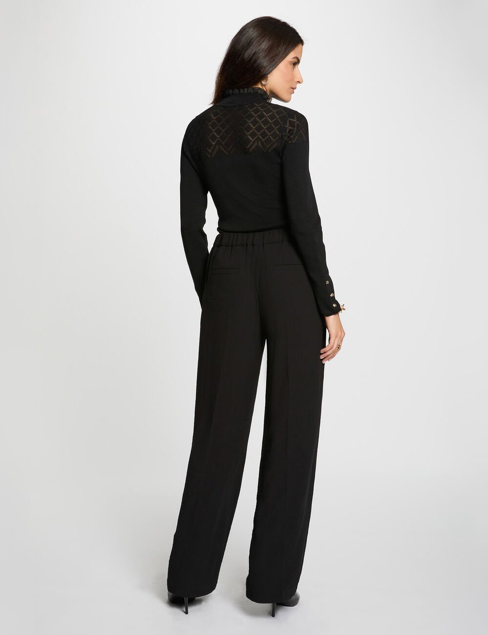 Pantalon large fluide noir femme