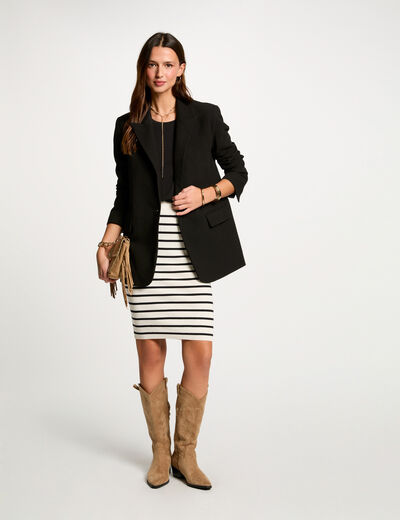 Jupe tricot moulante rayée ecru femme