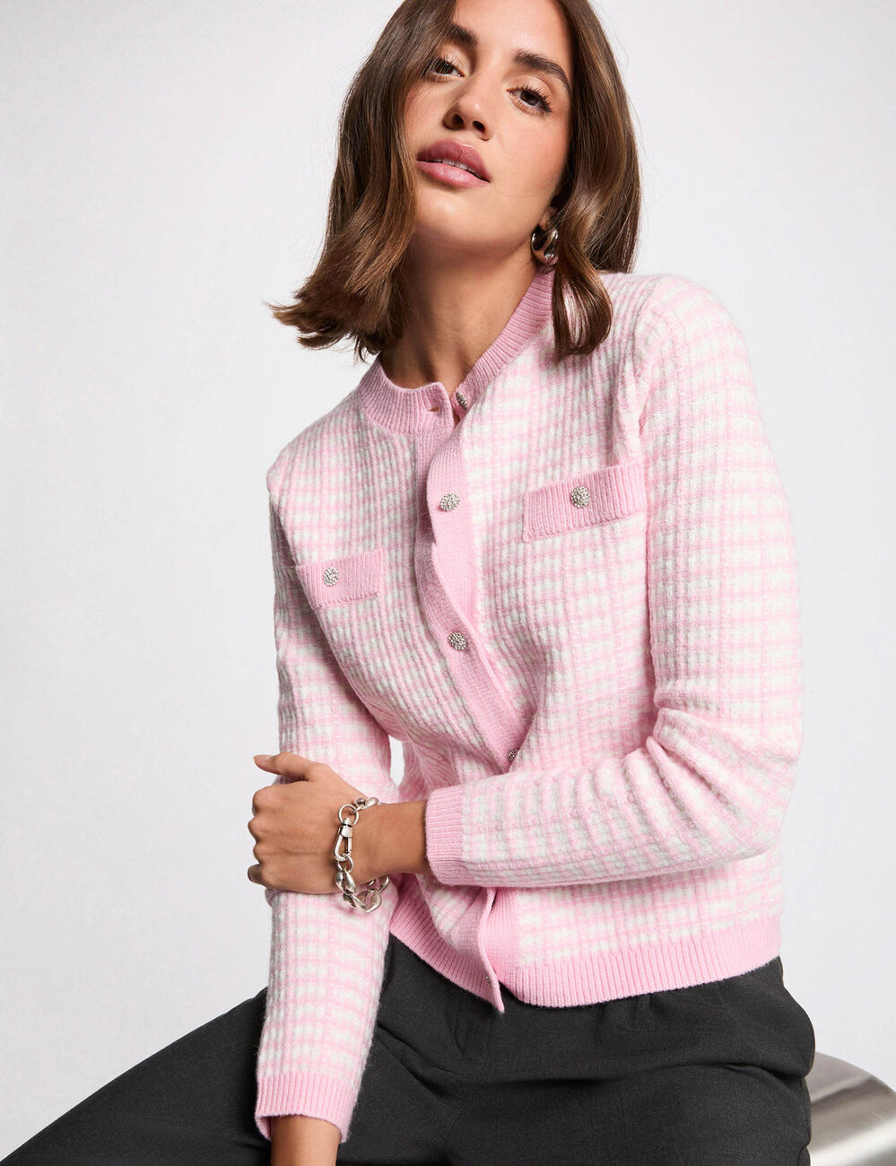 Strickjacke mit Jacquardmuster rosa damen