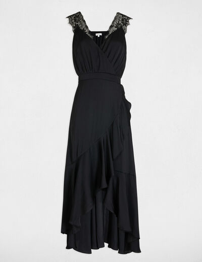 Robe longue droite fluide noir femme