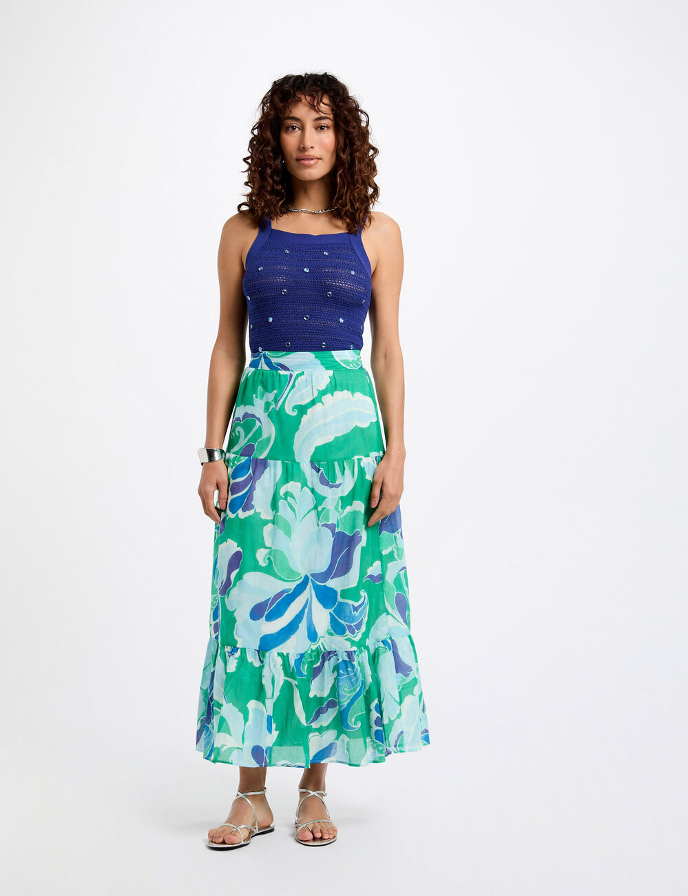 Top maille bretelles larges bleu electrique femme
