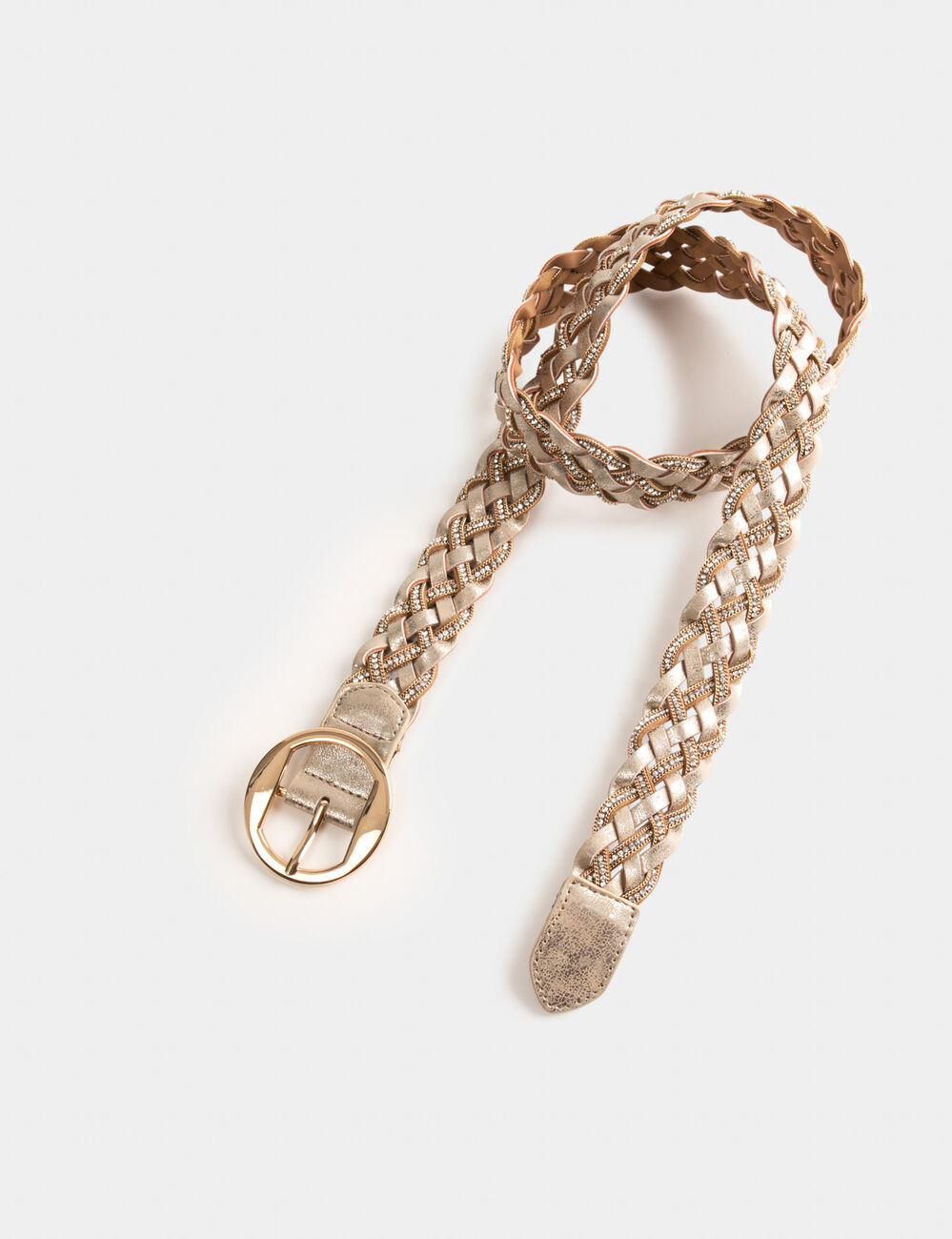 Ceinture tressée avec strass jaune or femme