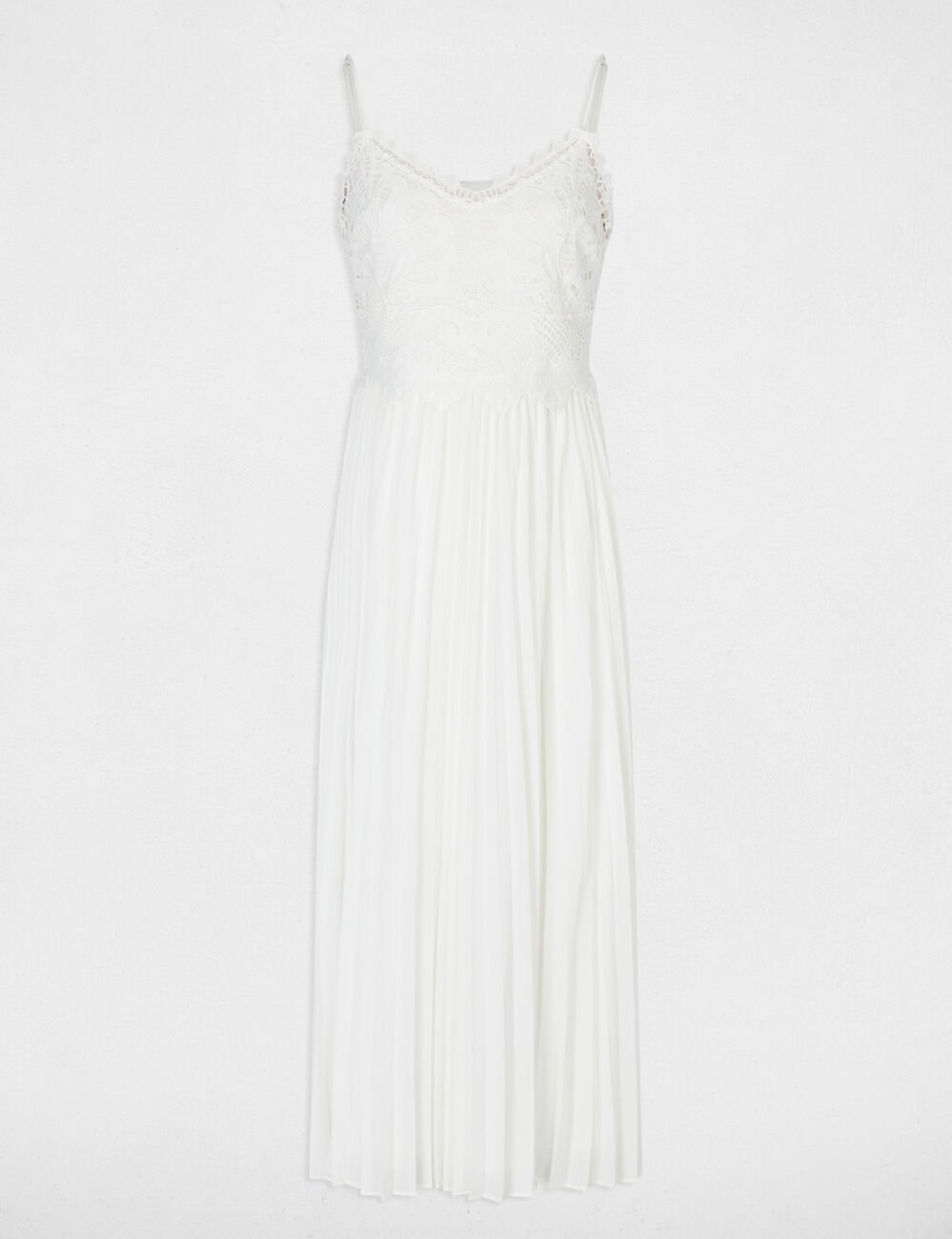 Langes Kleid aus Spitze weiss damen