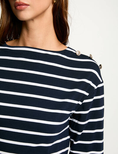 Gestreiftes Langarm-T-Shirt weiss damen