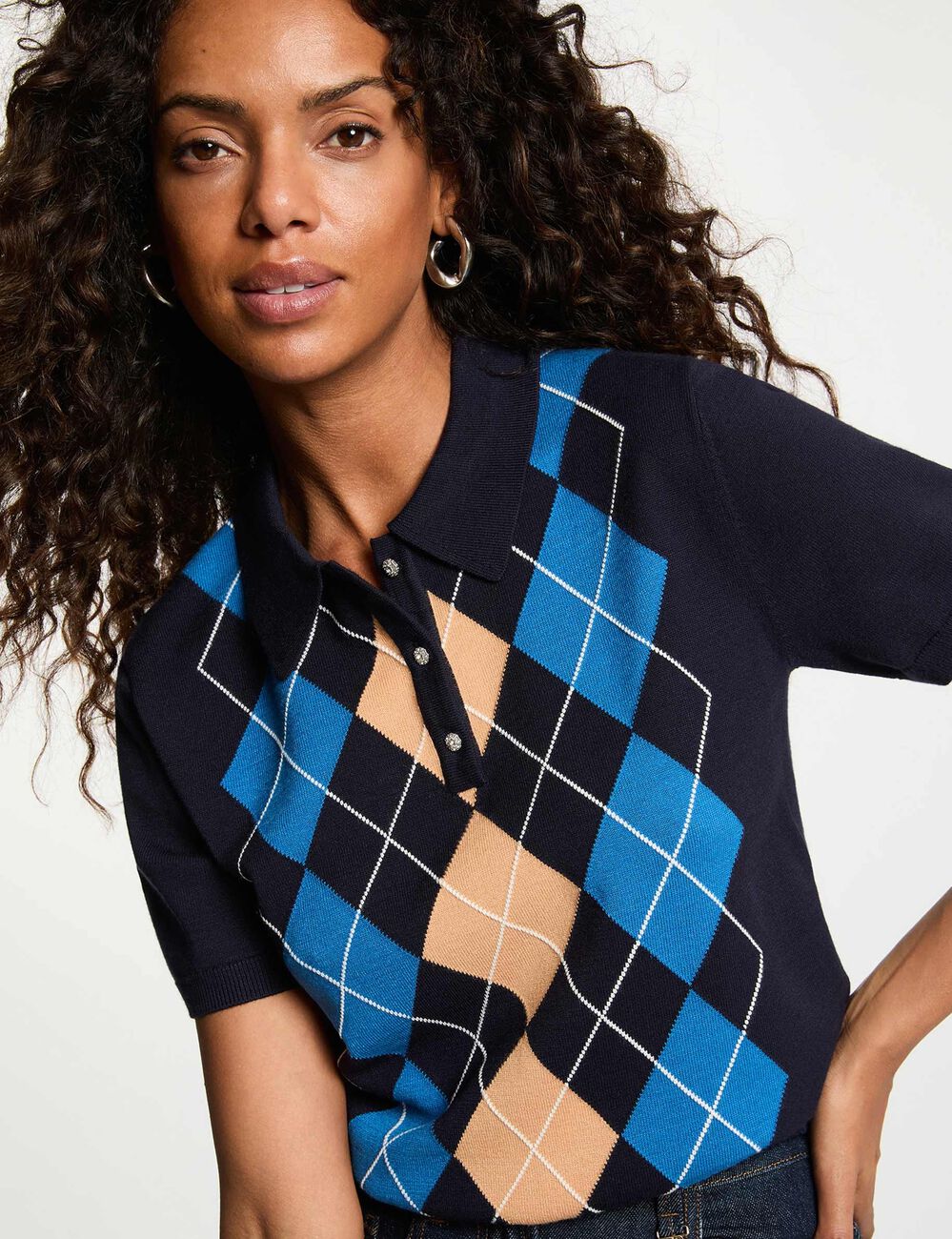 Pullover mit Polokragen marineblau damen
