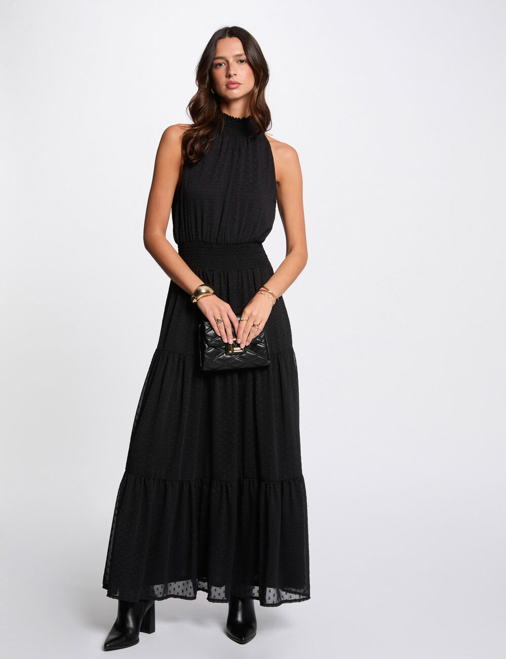 Langes, gerade geschnittenes Kleid schwarz damen