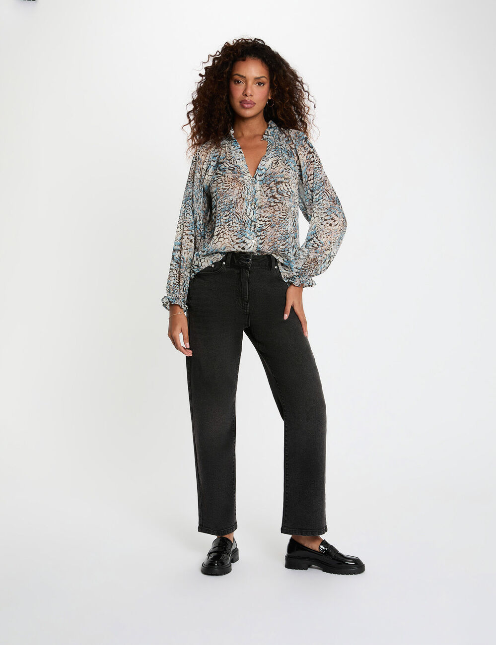 Chemise imprim&eacute;e col v multicolore femme