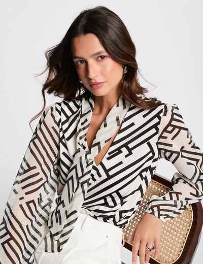 Bedrucktes Langarm-Top weiss damen