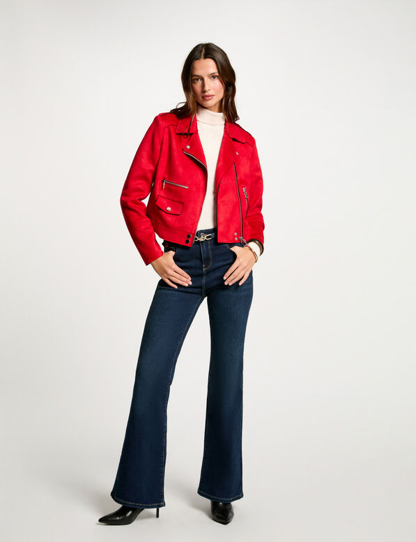 kurze wildlederjacke mit reissverschluss rot damen Kurze Wildlederjacke mit Reissverschluss rot damen