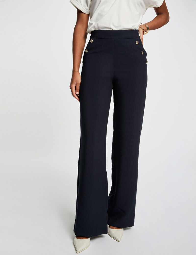 weite hose mit knopfen marineblau damen Weite Hose mit Knöpfen marineblau damen