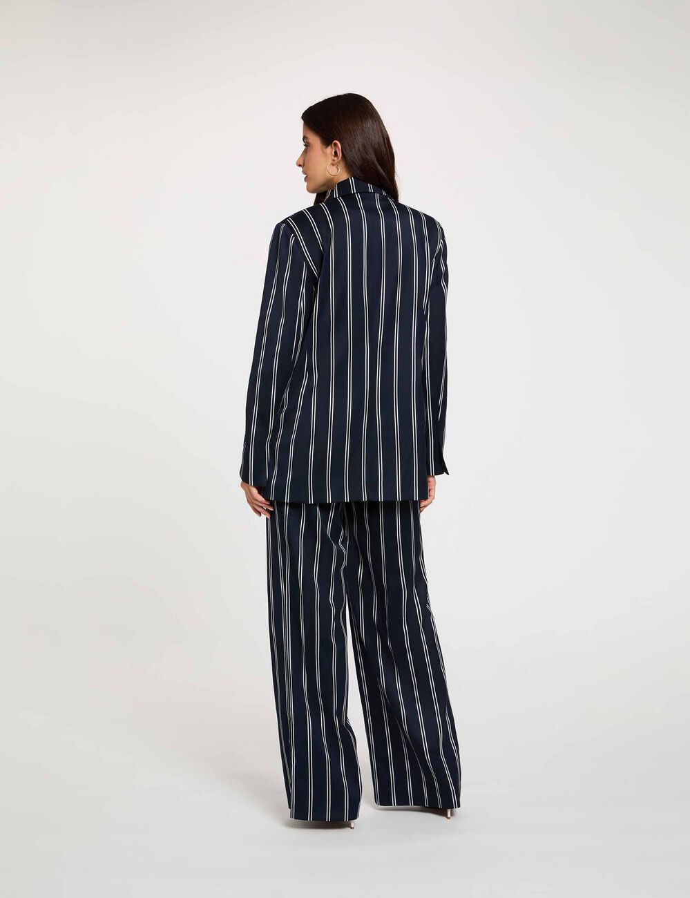Pantalon large taille haute bleu marine femme