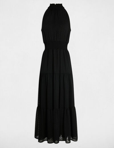Robe longue droite plumetis noir femme