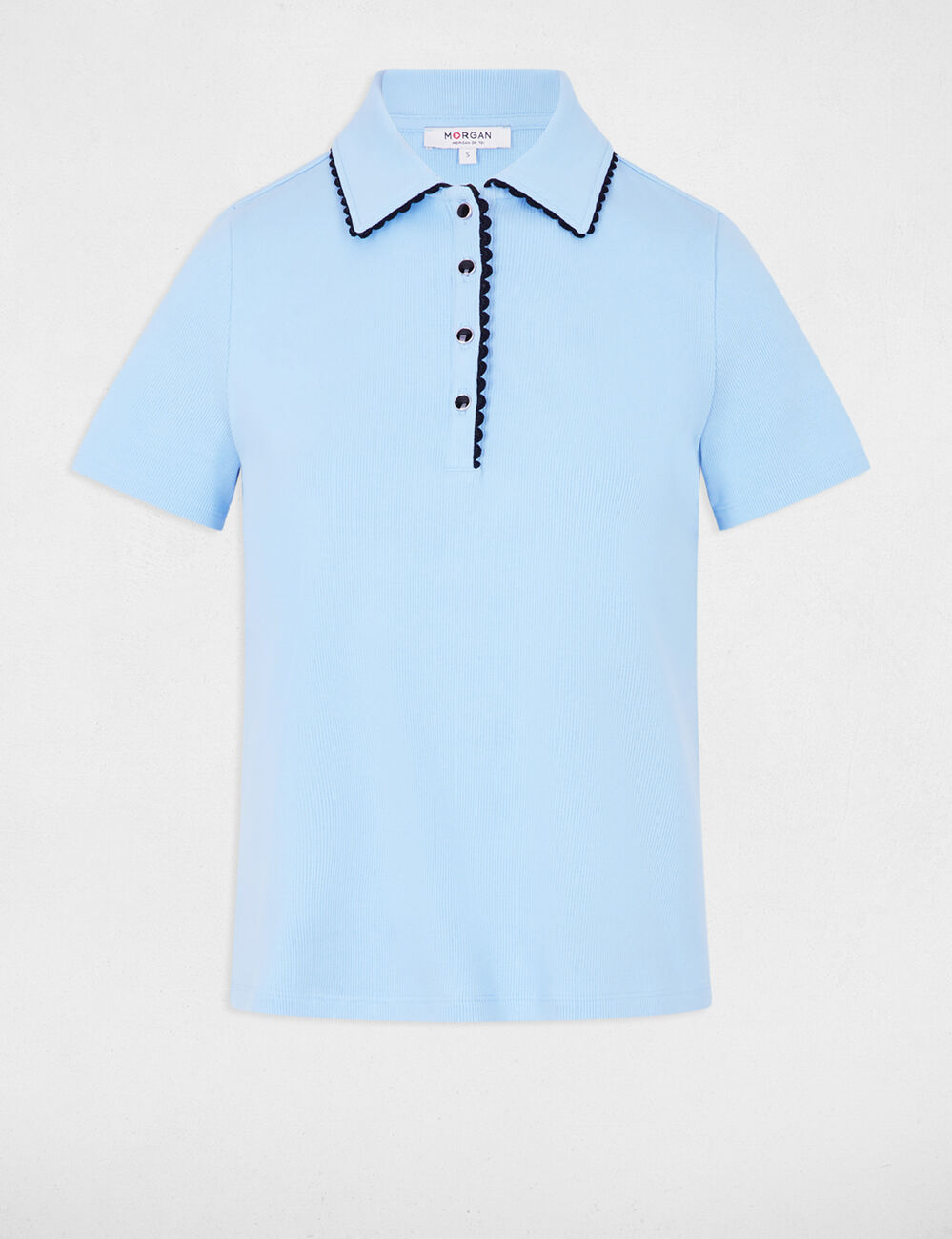 Top cintr&eacute; col &agrave; revers bleu clair femme