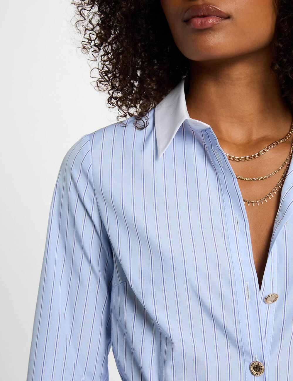 Robe courte trapèze rayée bleu ciel femme