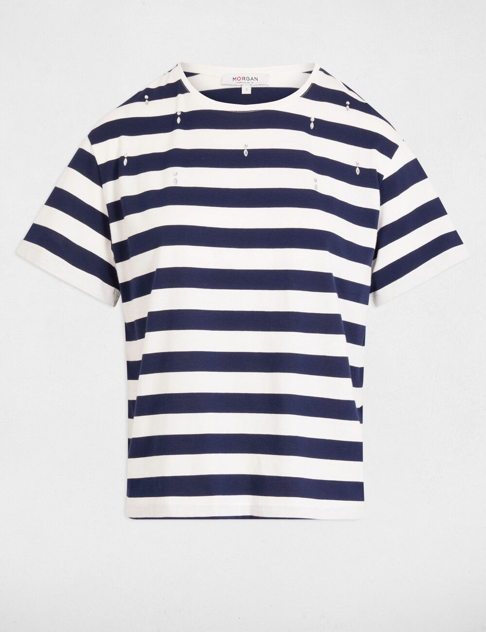 Gestreiftes T-shirt mit kurzen Ärmeln weiss damen