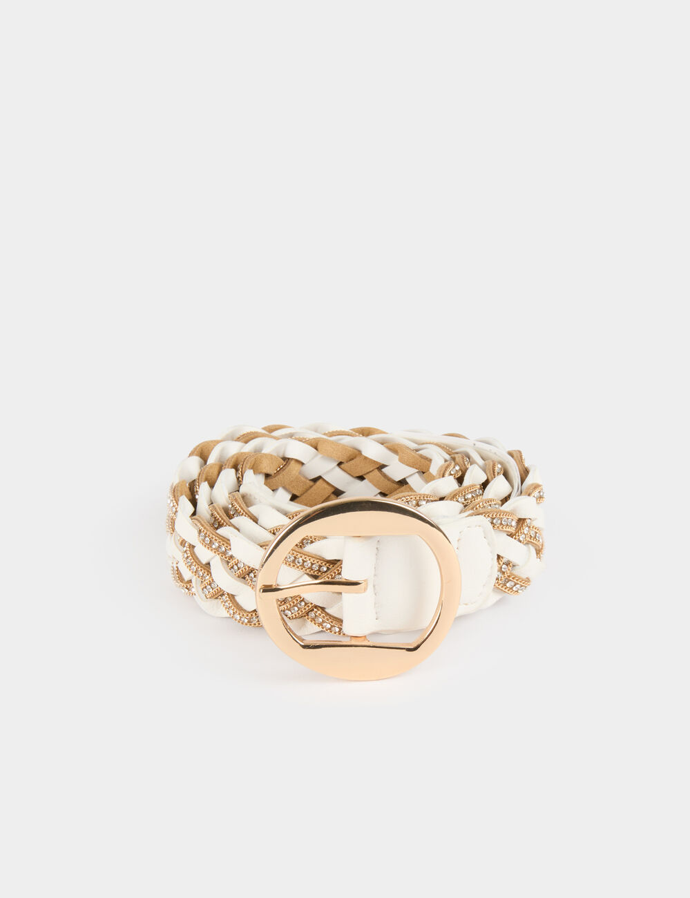 Ceinture large tress&eacute;e blanc femme