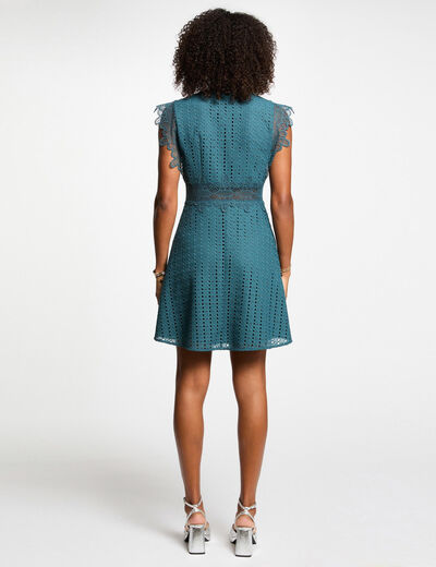 Kurzes ausgestelltes Kleid mit Spitze petrobleu damen