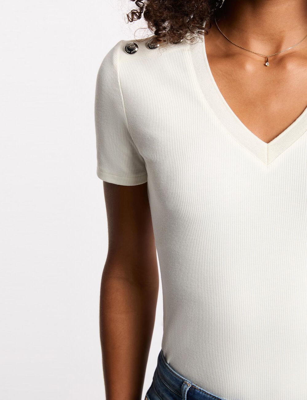 T-shirt manches courtes ivoire femme