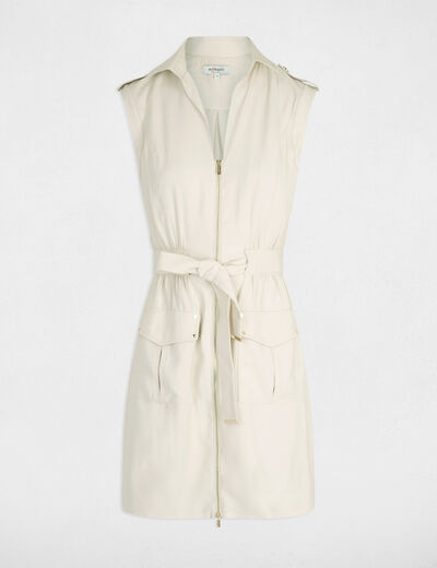 Robe courte droite zippée beige clair femme
