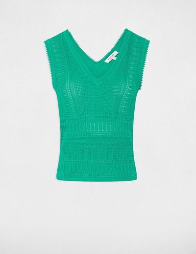 Pull sans manches ajouré vert émeraude femme