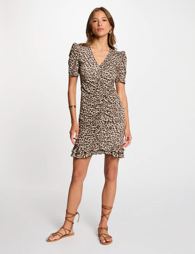 Robe courte ajustée imprimée multicolore femme