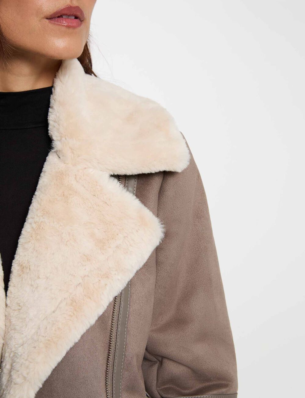 Wildlederoptik Jacke mit Rei&szlig;verschluss maulwurfsgrau damen