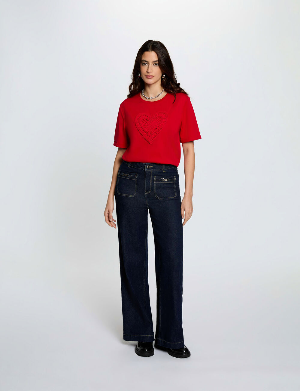 T-shirt droit manches courtes rouge femme