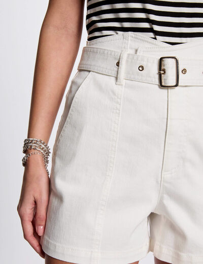 Short en jean ceinturé blanc femme