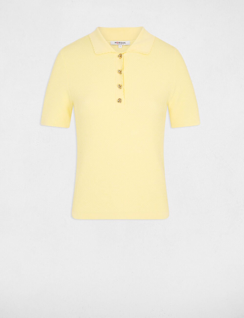 Pull ajust&eacute; col &agrave; revers jaune pastel femme