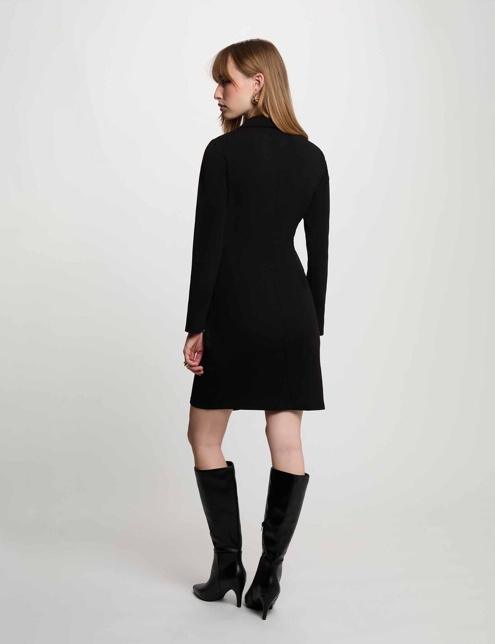 Robe cr&ecirc;pe col &agrave; revers noir femme